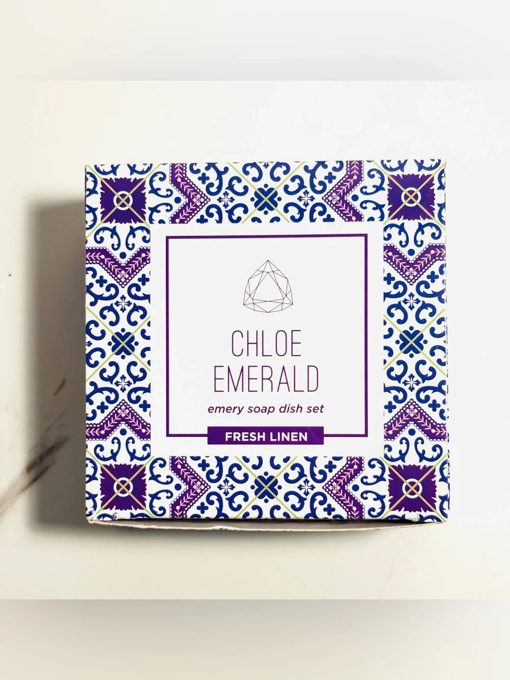 New Chloe Emerald Emery Soap Dish Gift Set Fresh Linen Wrapped Soap, Trinket